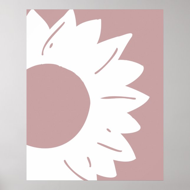 Poster Girassol Branco em Arte Abstrata de Parede Rosa Em (Frente)