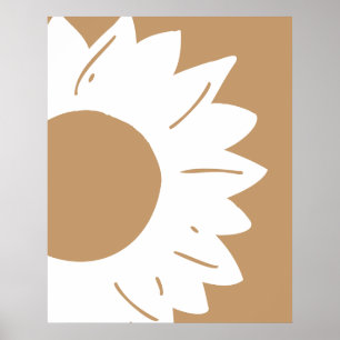 Poster Girassol Branco em Arte de Parede Abstrata Bege