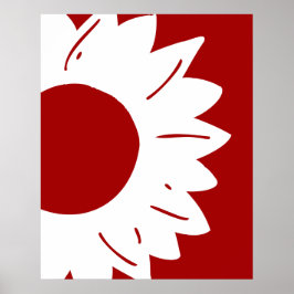 Poster Girassol Branco na Arte Abstrata de Parede Vermelh