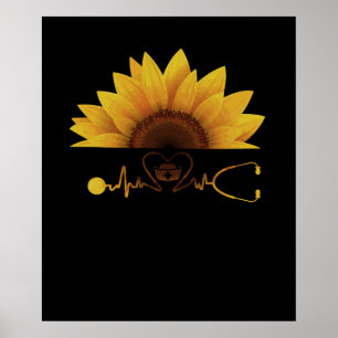 Poster Girassol com batimento cardíaco de enfermeira Hip