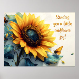 Poster Girassol com Borboletas com Texto Personalizável