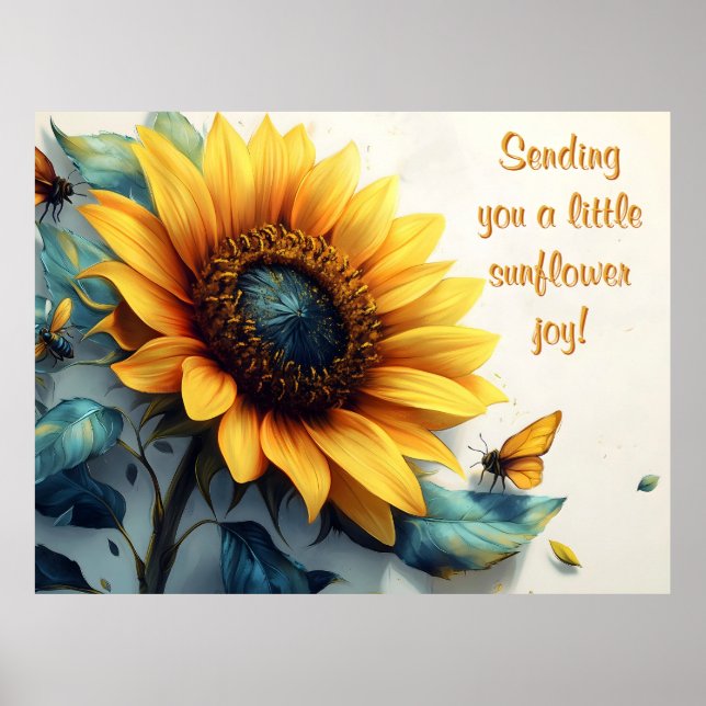Poster Girassol com Borboletas com Texto Personalizável (Frente)