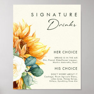 Poster Girassol Country   Bebidas com assinatura amarelo 