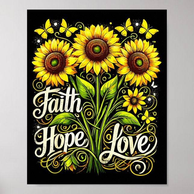 Poster Girassol Cristão Fé Esperança Amor  (Frente)