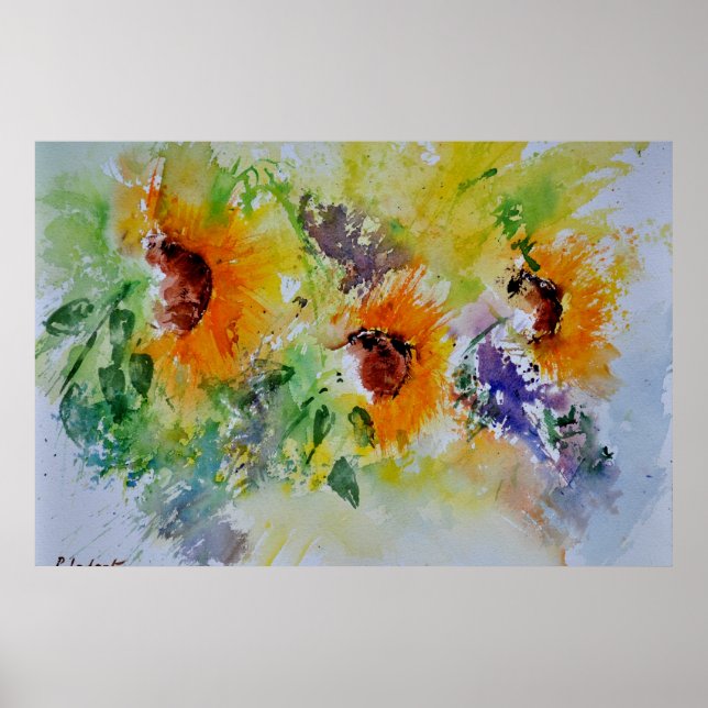 Póster girassol de aquarela (Frente)