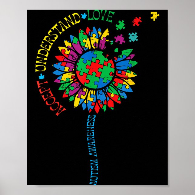 Poster Girassol de conscientização do autismo quebra-cabe (Frente)