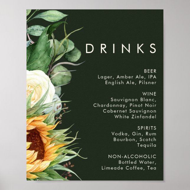 Poster Girassol do País Negrito | Bebidas De Casamento Ve (Frente)