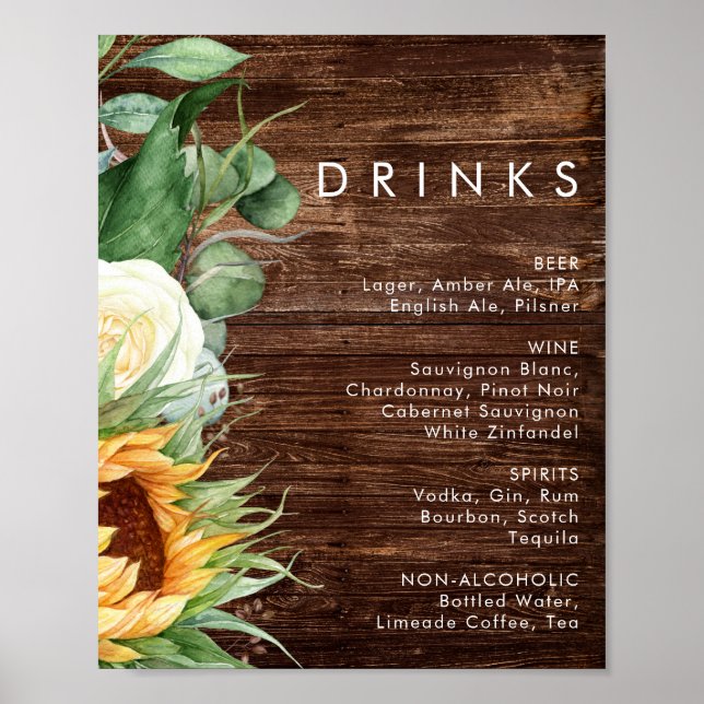 Poster Girassol do País Negrito | Bebidas Para Casamento  (Frente)