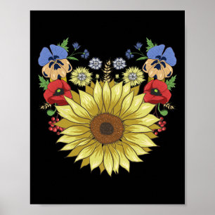Poster Girassol E Papoulas Divertido Floral Ucrânia Ucran