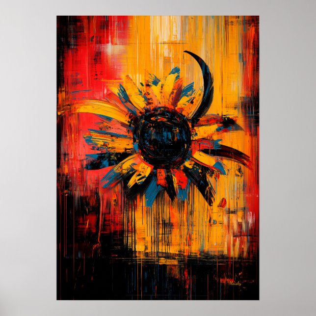 Poster Girassol Expressionista Contemporâneo em Flor Radi (Frente)