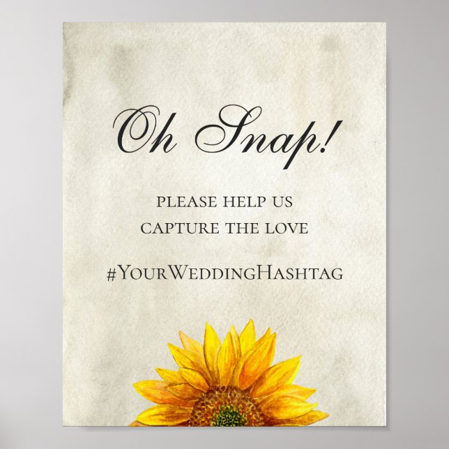 Poster Girassol. Placa de instagram para casamento rústic (Frente)
