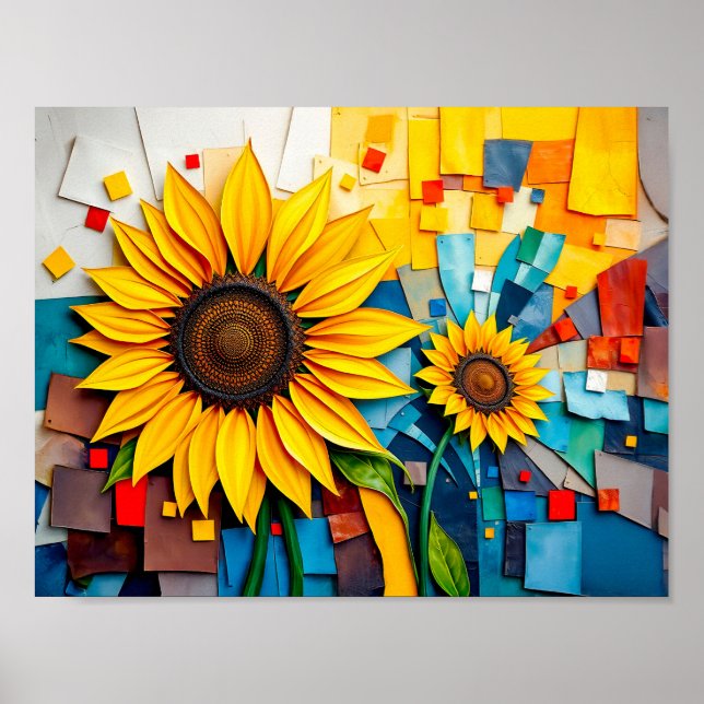 Poster Girassol radiante no estilo Abstrato moderno (Frente)