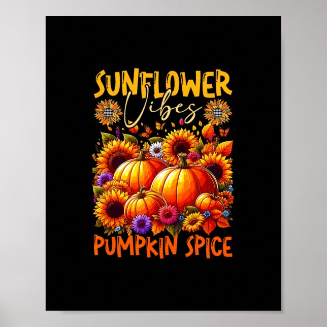 Poster Girassol Vibrações Fofas Abóbora Tempero Dia de Aç (Frente)
