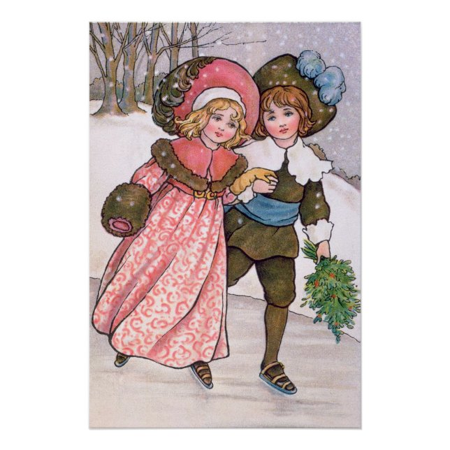 Póster Girl and boy ice skating - Florence Hardy (Frente)