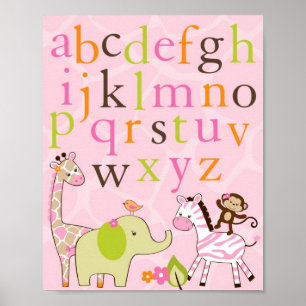 Póster Girl Jungle Animal Alphabet Nursery Wall Art Impre