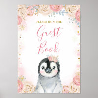 Girl Penguin Winter Snowflake Guest Book