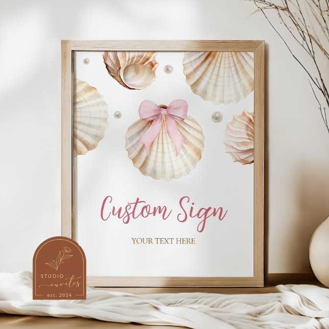 Poster Girl Pink Bow Shell Baby Shower Custom Sign (Criador carregado)