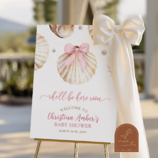 Poster Girl Pink Bow Shell Baby Shower Welcome Sign