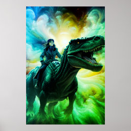 Poster Girl Riding Dinosaur for Adults + Kid's Wall Room