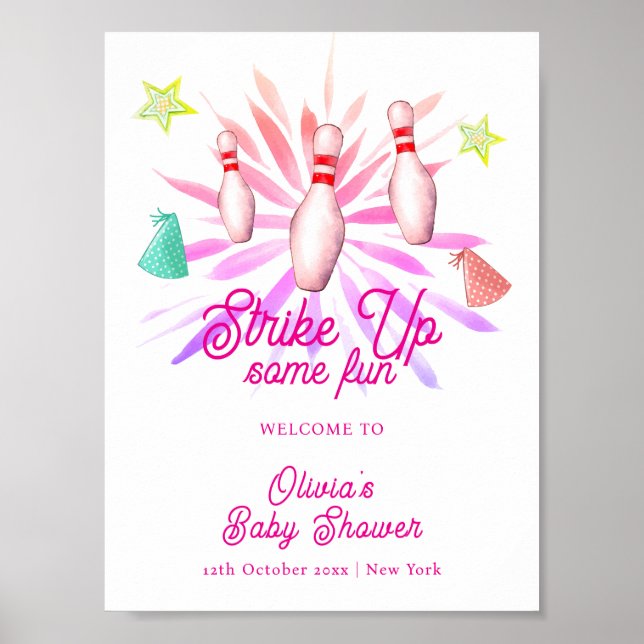 Poster Girl Strike Up Bowling Baby Shower Welcome (Frente)