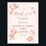 Poster Girl Twins Teddy Bear Baby Shower Welcome<br><div class="desc">This Girl Twins Teddy Bear Baby Shower Welcome Board is perfect for celebrating your twins on the way! We know you can bearly celebrate the joy of having girl twins and this welcome sign will bring your guests in with joy and love!</div>