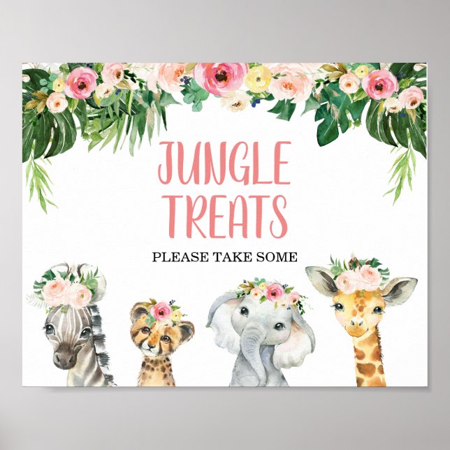 Poster Girls Floral Foliage Safari Animal Sinal de Aniver (Frente)