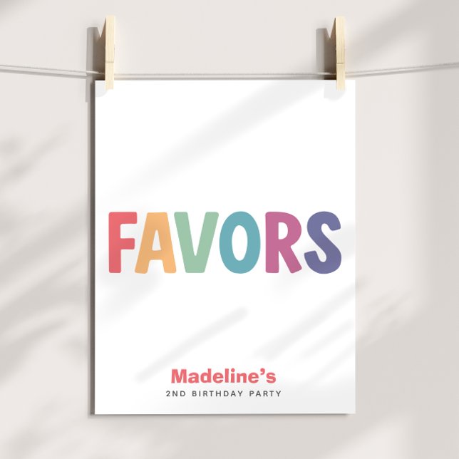 Poster Girls Minimalist Rainbow Favors Birthday Sign (Criador carregado)