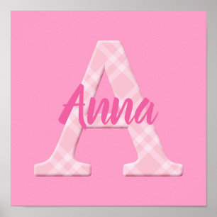 Poster Girls Name Custom Xadrez Letter A