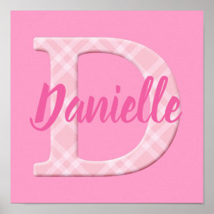 Poster Girls Name Custom Xadrez Letter D