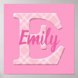 Poster Girls Name Custom Xadrez Letter E