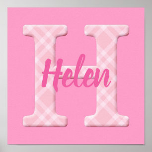 Poster Girls Name Custom Xadrez Letter H