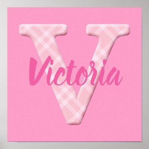 Poster Girls Name Custom Xadrez Letter V