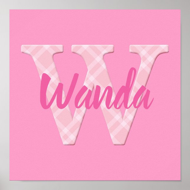 Poster Girls Name Custom Xadrez Letter W (Frente)