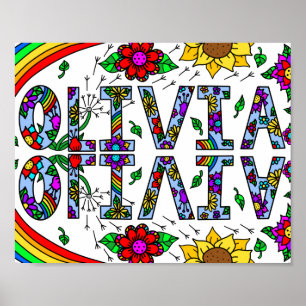 Poster Girl's Name Olivia Colorful Whimsical Wild Flowers