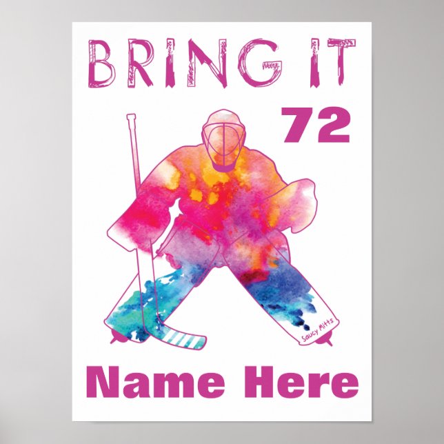 Poster Girls Pink Personalised Hockey Goalie Watercolor (Frente)