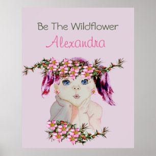 Poster Girls Room Personalizado Floral Rosa Rosa Púrpura