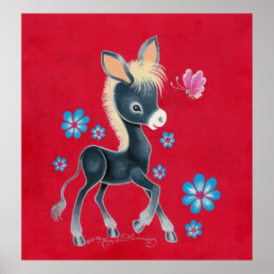 Póster Girly Baby Donkey Com Flores