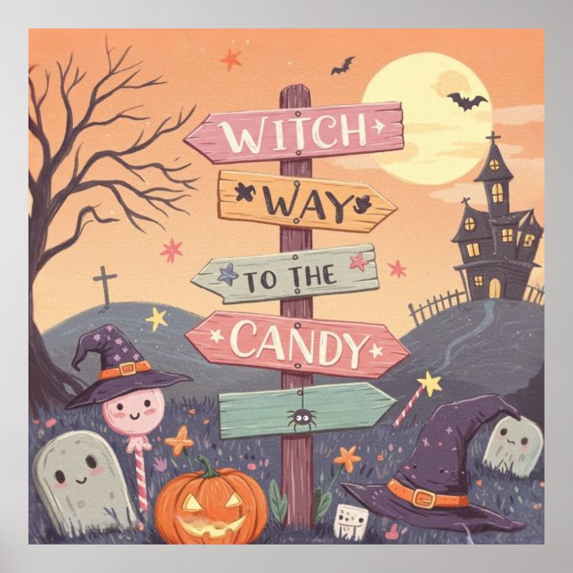 Poster Girly Halloween - Witch Way to the Candy (Frente)