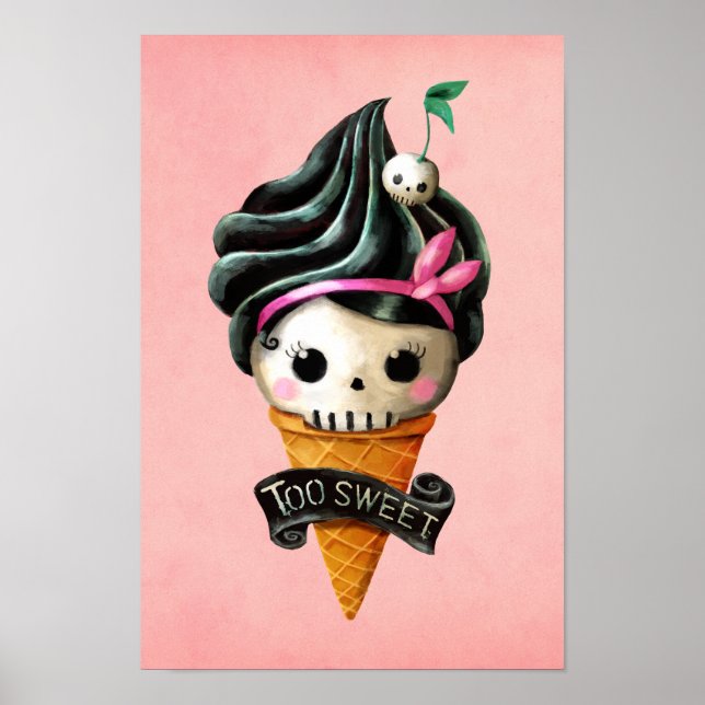 Póster Girly Skull Sorvete Cone (Frente)