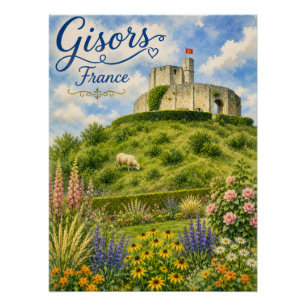 Póster Gisors França Castelo Normandia aquarela