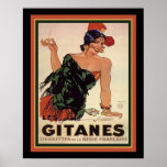 Poster Gitanes 1931 Art Deco Cigarette Ad<br><div class="desc">Art Deco "Gitanes",  Anúncio francês de cigarro,  ca. 1931,  de Jules Isnard</div>