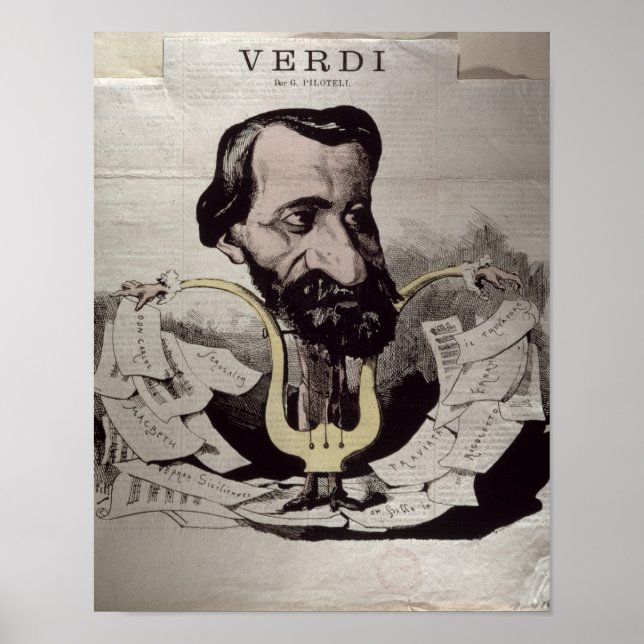 Poster Giuseppe Verdi , caricatura, 1860 (Frente)