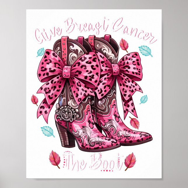 Poster Give Breast Cancer The Boot Nk Cowgirl Western Tee (Frente)
