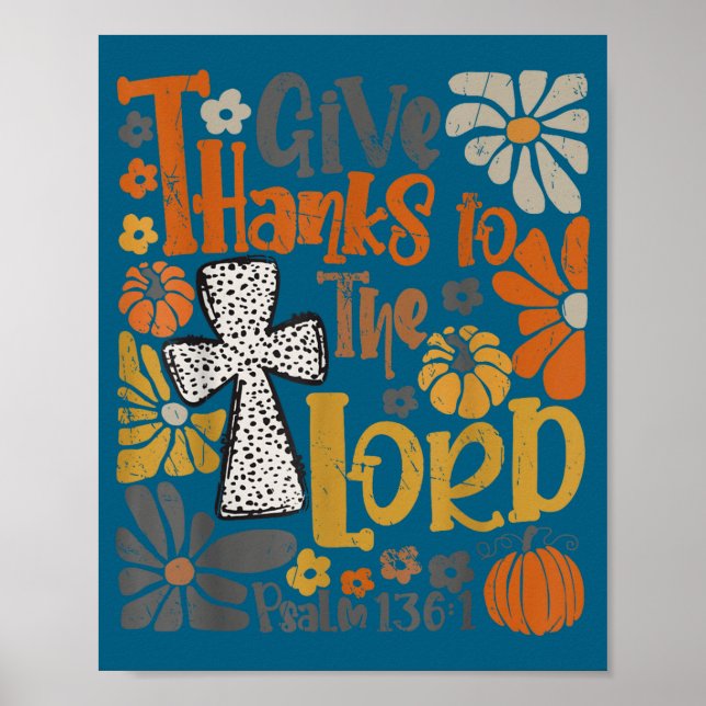 Poster Give Thanks To The Lord Floral Boho Retro Thanksgi (Frente)