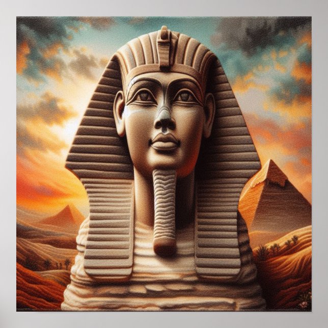 Poster Giza Sphinx Head com Pirâmides no Egito Viagem (Frente)