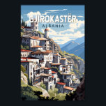 Poster Gjirokaster Albânia - Viagem Art Vintage<br><div class="desc">Gjirokastër,  vetor retro,  viagem. Está situado num vale entre as montanhas Gjerë e o Drino.</div>