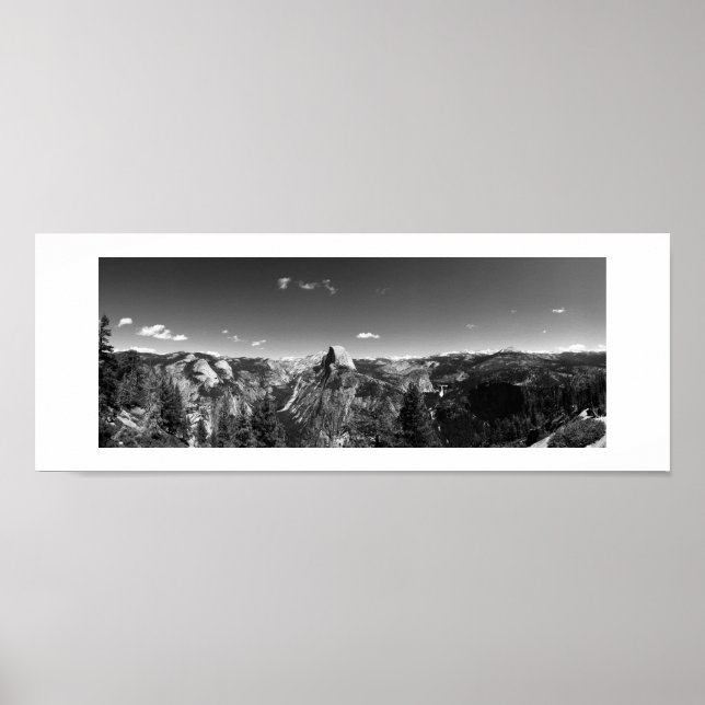 Poster Glaciar Point Yosemite Black and White Panorâmica (Frente)