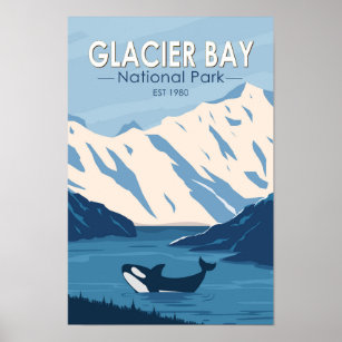 Poster Glacier Bay National Park Alaska Orca Art Vintage