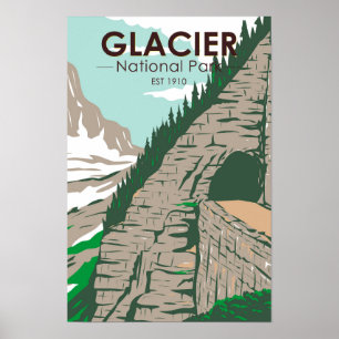 Poster Glacier National Park Going to the Sun Road Retro 