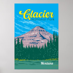 Poster Glacier National Park Illustration Viagem Vintage